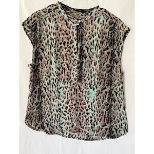 J.Crew Women's Animal Print Blouse Multicolor Short Sleeve Top Casual Medium